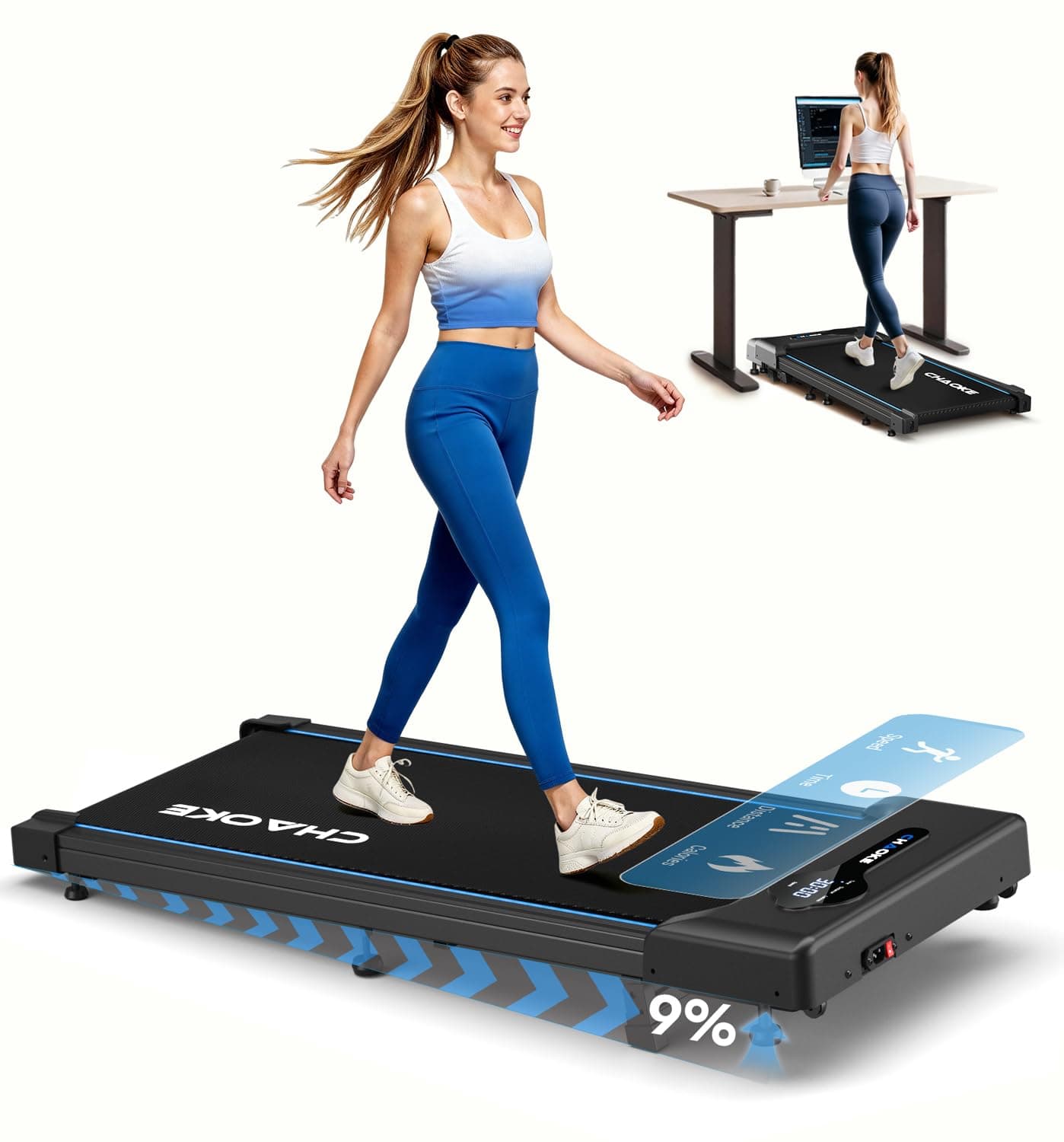 CHAOKE Walking Pad con Inclinación 9%, Motor 2.75 HP, 150 kg