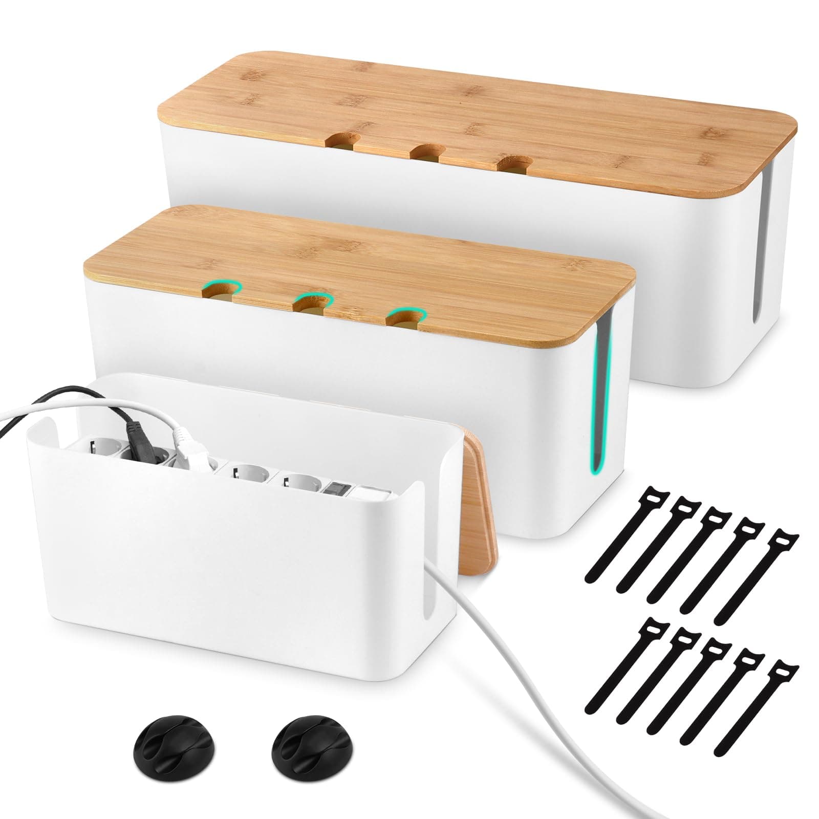 KUOFANY Set de 3 Caja Organizadora de Cables para Escritorio