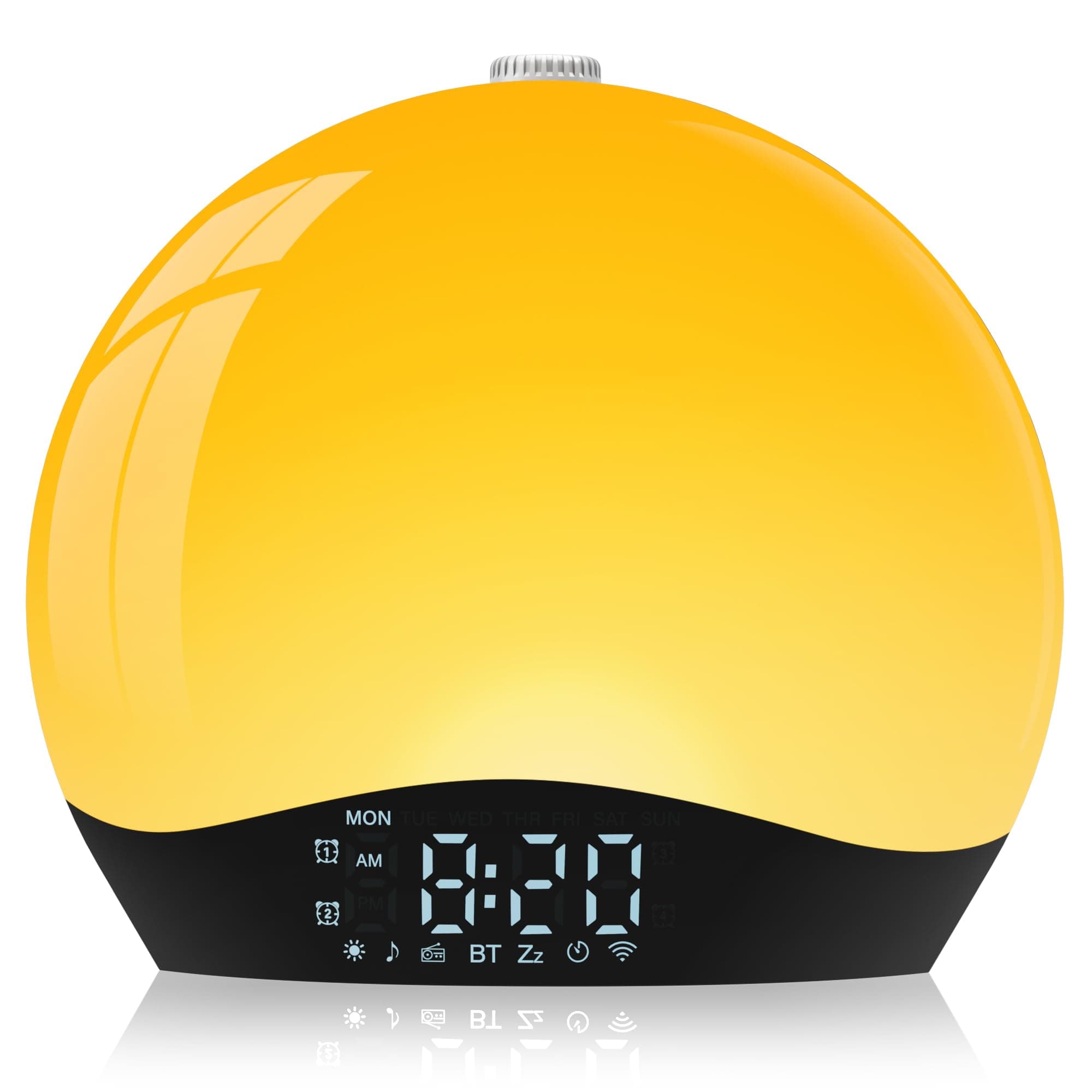 Despertador con Simulador de Amanecer y Altavoz Bluetooth, Radio FM Reloj Despertador, 22 Sonidos Naturales y 9 Colores,
