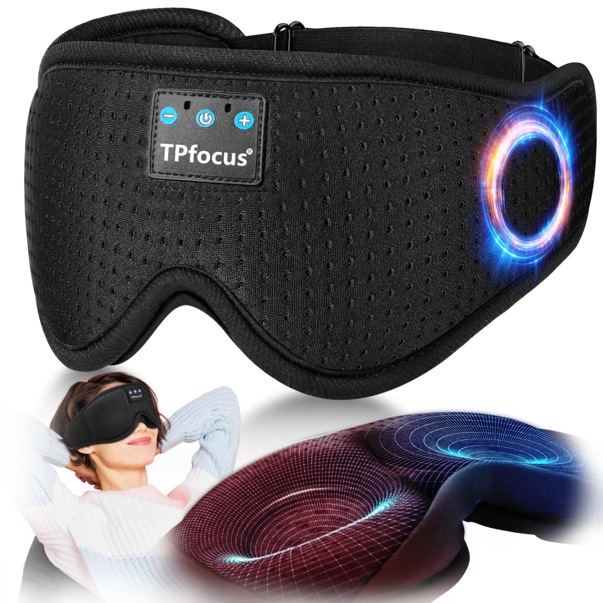 Antifaz para Dormir Auriculares Inalambricos Bluetooth 3D para Hombres y Mujeres,Diseño Ampliado para Personas Que Duerm