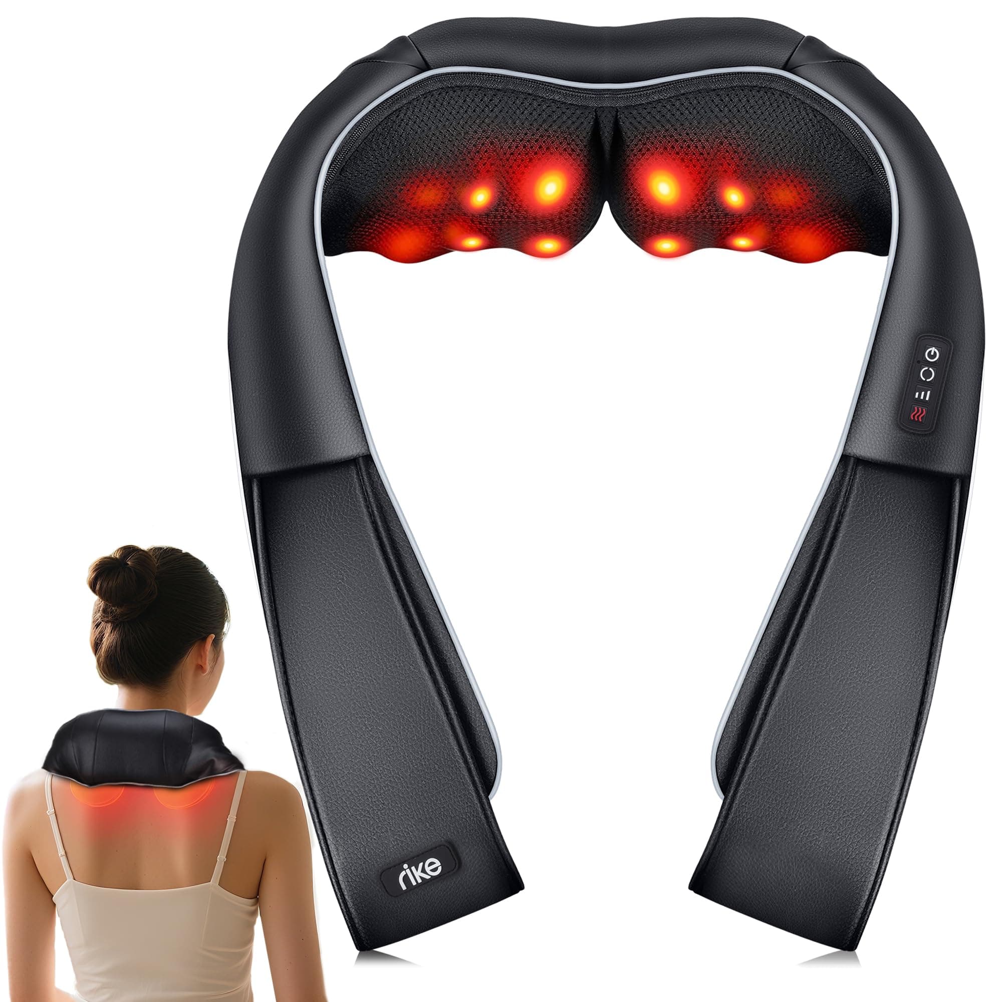Masajeador de Cuello y Espalda con Calor, Shiatsu Eléctrico 3D con 8 Nodos, para Casa Oficina y Coche, Masaje Profundo C